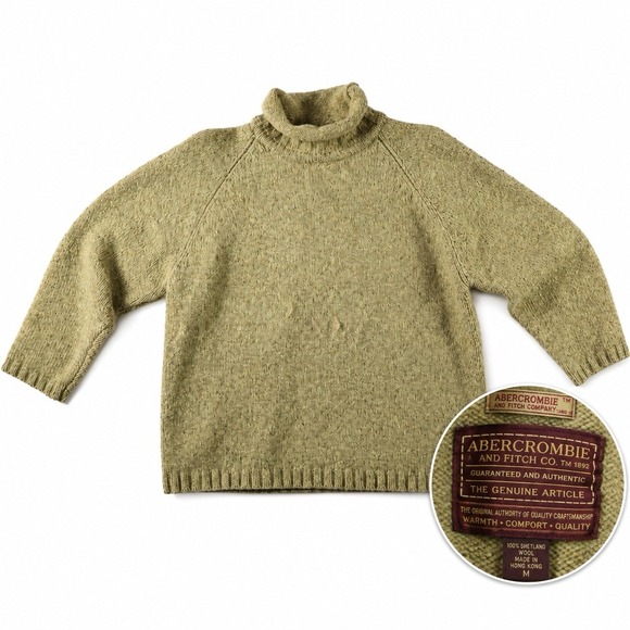 Abercrombie & Fitch Other - Vtg 90s Abercrombie Fitch Shetland Wool Sweater Roll Neck Olive Green Mens M/S